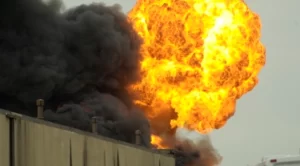 The explosion of a chemical plant causes major fires and mass evacuations in the US.